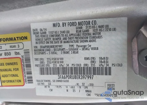 2014 Ford Fusion Hybrid Titanium from USA, damaged, VIN 3FA6P0RU8ER397997